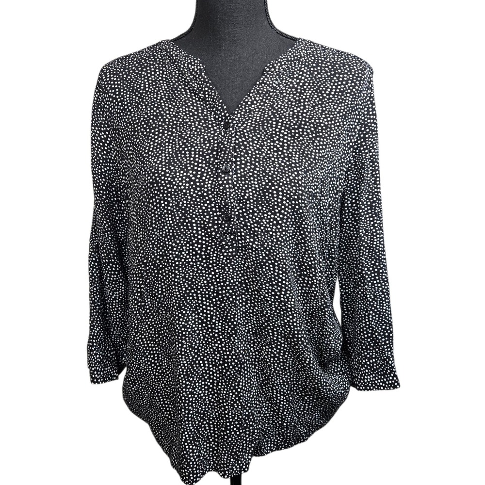 Black White Polka Dot Rayon Blouse Simply‎ Styled Sears Casual Top Womens L